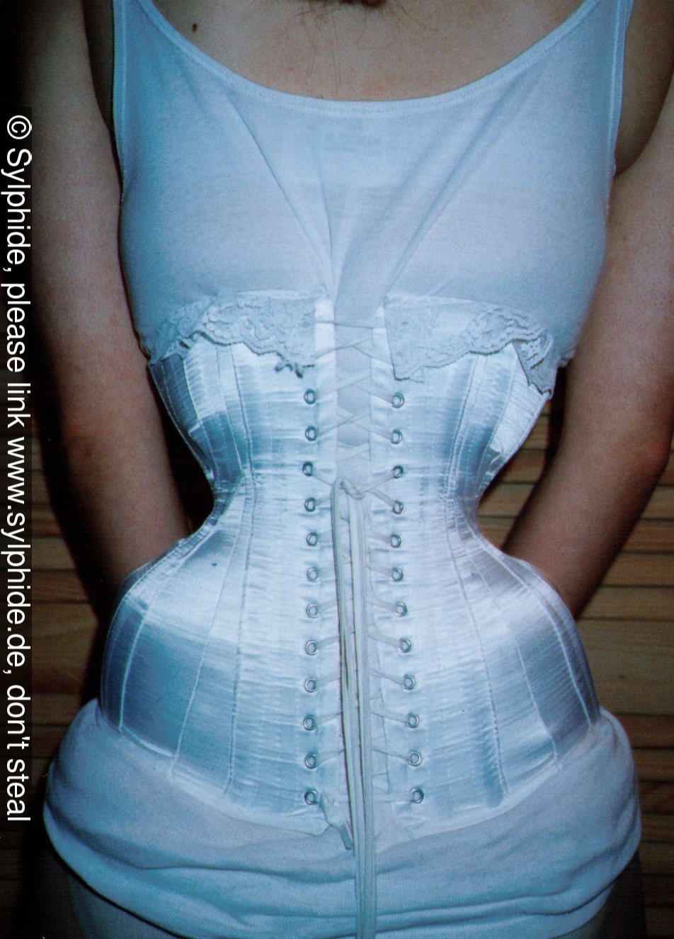 Altered satin corset from Vollers tight laced to 19 inch